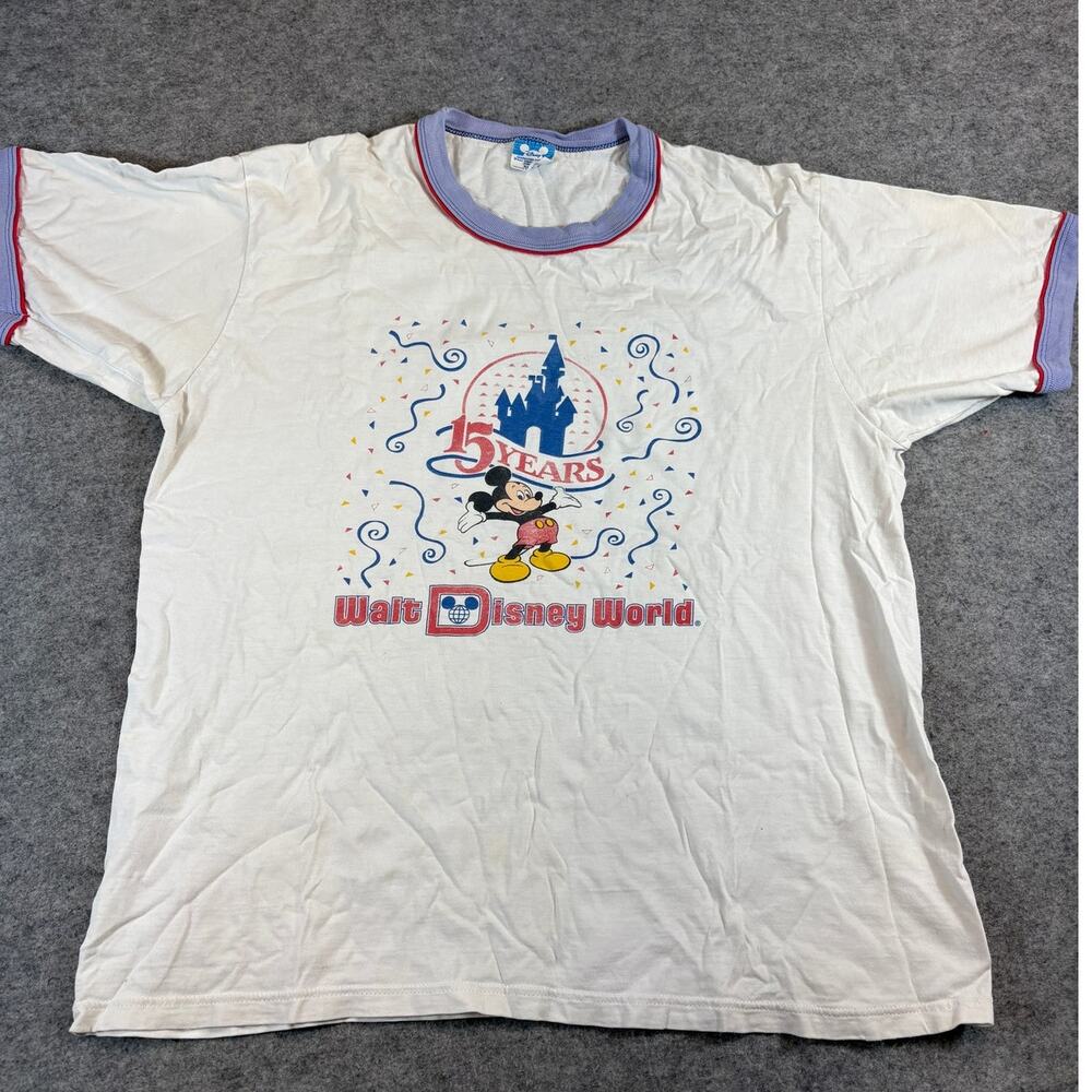 VINTAGE Disney World 15th Anniversary Shirt Unisex XL Mickey Mouse Ringer Tee